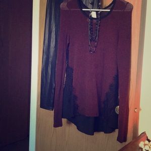 Maroon and black blouse w/lace